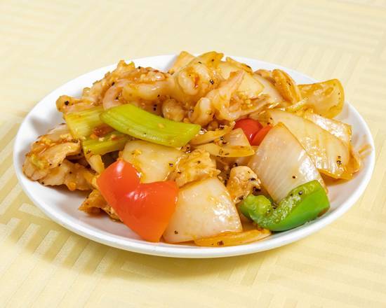 Sliced Chicken, Prawn, Pepper & Onion in Chili Sauce 川 椒 龍 鳳 球(蝦,雞)
